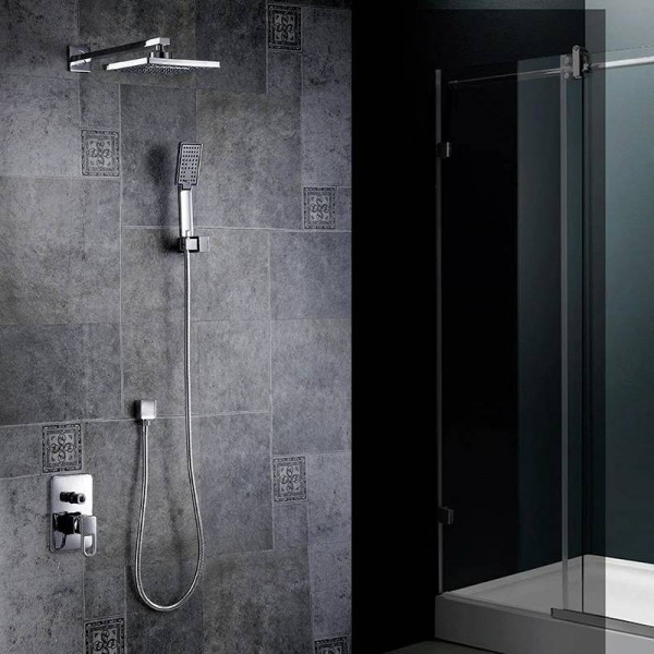 Shower Faucets Chrome Silver Wall Mount Bathroom Faucet Set Rainfall Square Big Shower Head Handheld Valve Bath Mixer Tap YB-608