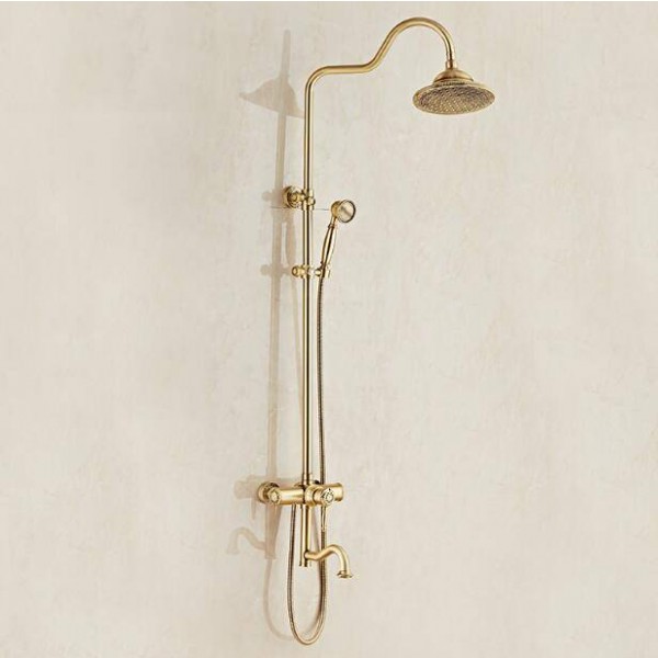 Shower Faucets Luxury Copper Bathroom Rainfall Shower Faucet Set Mixer Tap With Hand Sprayer Wall Mounted Bath Shower Head XT396