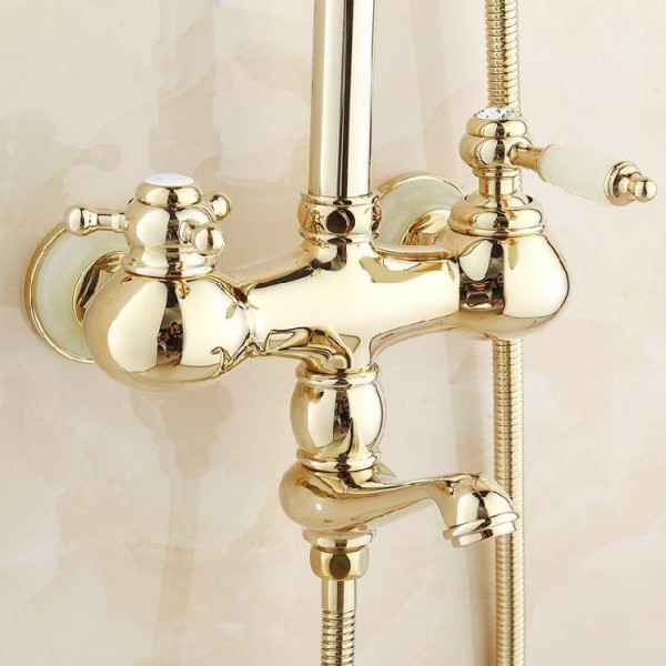 Shower Faucets Luxury Gold Color Bath Shower Set Wall mounted Bathtub Faucet Rainfall Head Handheld Spray Mixer Taps Q-66B