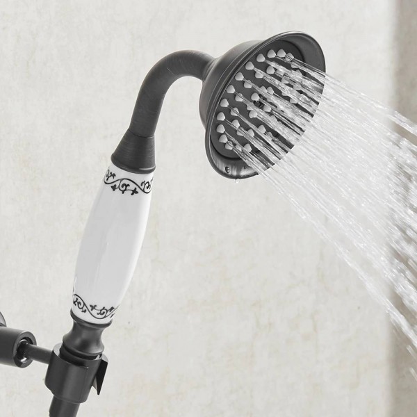 Shower Heads Black Brass Bathroom Hand Held Shower Sprayer Head With Luxury Ceramics Bath Round Rainfall Shower Faucet HJ-0527K