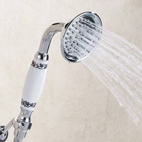 Shower Heads Chrome Brass Bathroom Hand Held Shower Sprayer Head With Luxury Ceramics Bath Round Rainfall Shower Faucet HJ-0527K