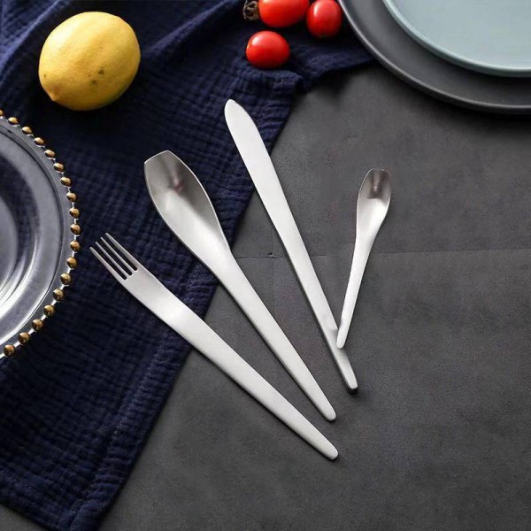 SILVER Japanese style Matte stainless steel cutlery sets fork knife scoop set dessert fork dinnerware set drop shiping