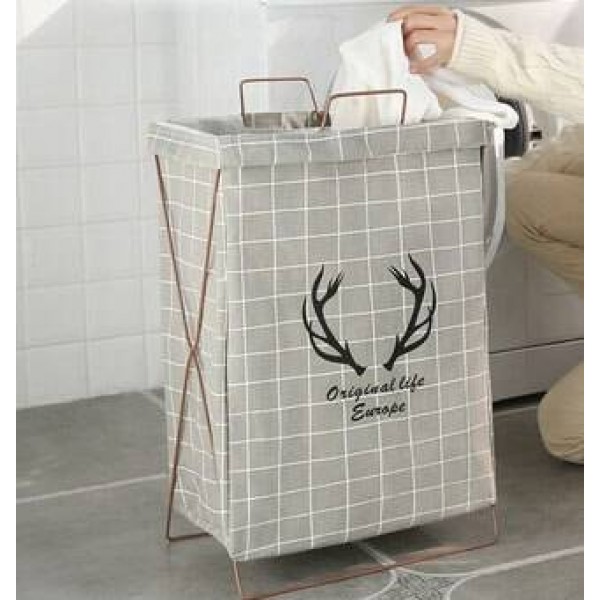 Simple household cotton and linen clothes storage basket folding bracket waterproof hamper basket toy barrel clothing laundry