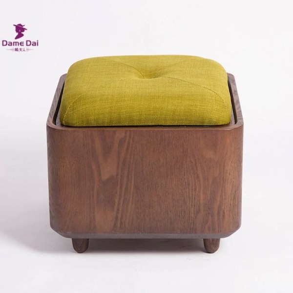 Solid Wood Frame Foot Rest Stool Ottoman Storage Multi functional Pouf Wooden Footrest Soft Seat Pad Cube Ottoman Storage Box