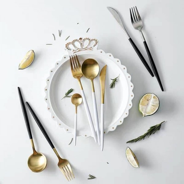 Stainless Steel Cutlery Noble Fork Knife Dessert Dinnerware Tableware Gold Silver Black Coffee