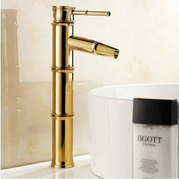 Tall gold color bamboo waterfall faucet crane bathroom tap 8026K