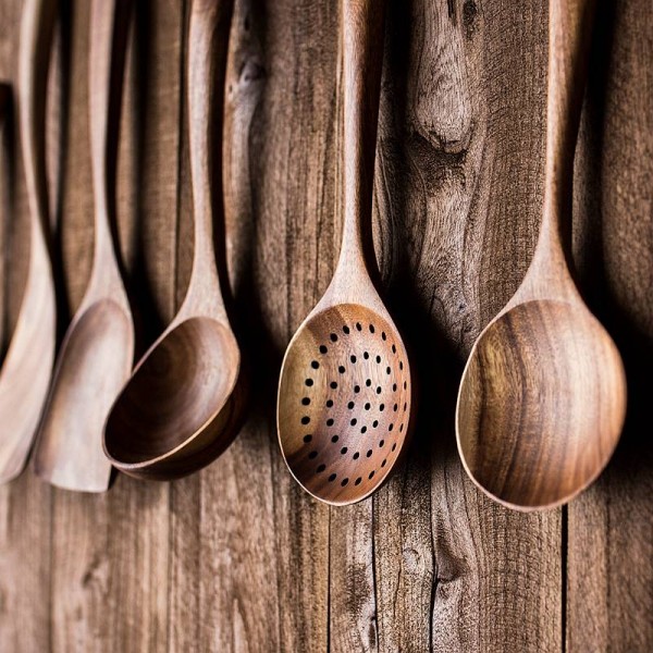 Thailand teak Natural Wood Craft Tableware Spoon Ladle Long Rice Soup Skimmer Cooking Spoons Scoop Handmade Kitchen Tool Set