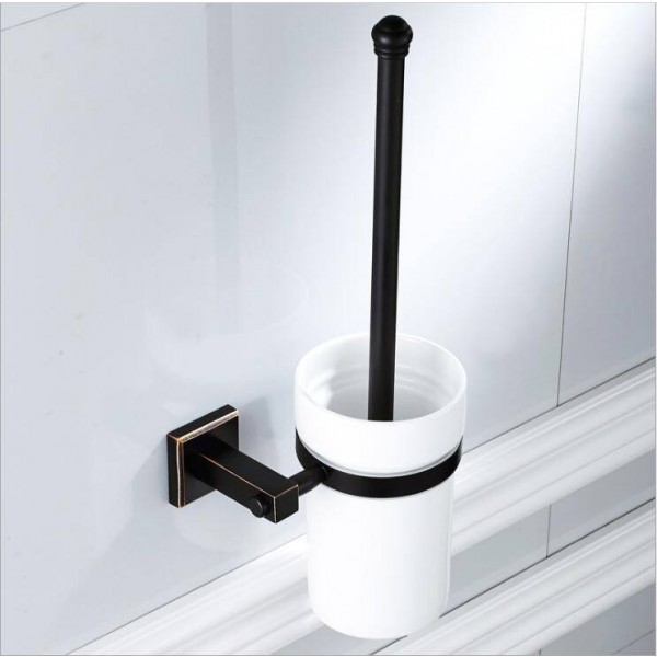 The new copper material black bronze square bathroom hardware pendant toilet brush clean toilet brush ceramic cup 9036K