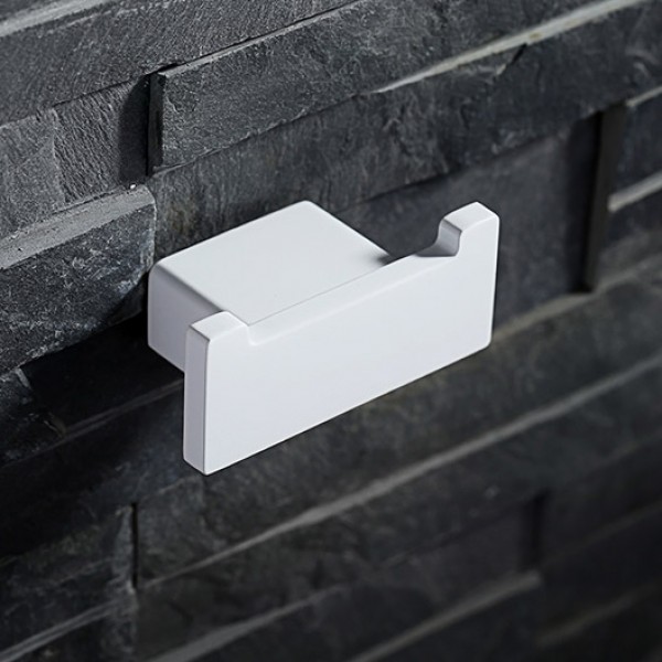 Tierney Modern Varnished White Square Double Hook Robe Hook Stainless Steel