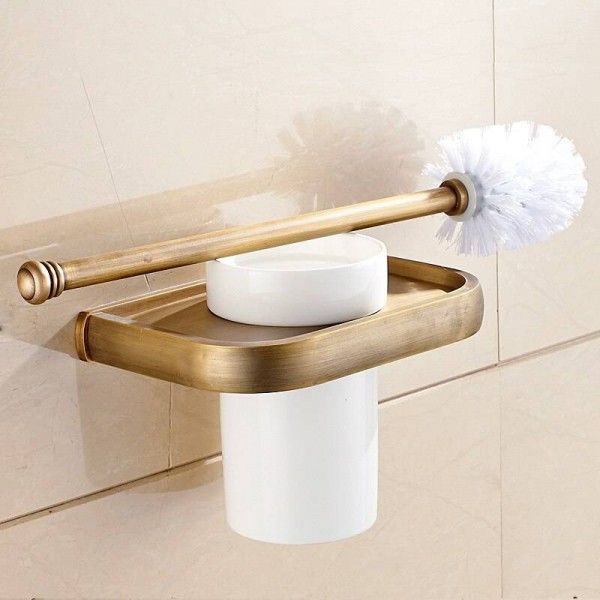 Toilet Brush Holder 5 Colors Solid Brass Toilet Brush and Holder Set Wall Mounted Ceramic Bathroom Accessories WC Brush F81397
