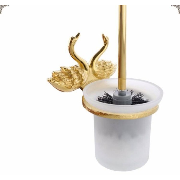 Toilet Brush Holder Gold Solid Brass Frosted Glass Cup Swan WC Borstel Clean Wall Bathroom Accessories Toilet Brush Set MB-0961A