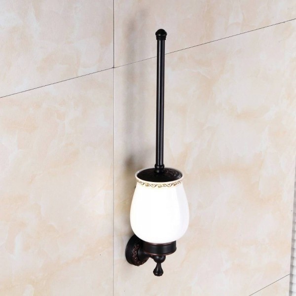 Toilet Brush Holders Antique/Black/ORB Brass Toilet Bowl Brush Clean Ceramic Bathroom Accessories WC Bathroom Accessories 9202K