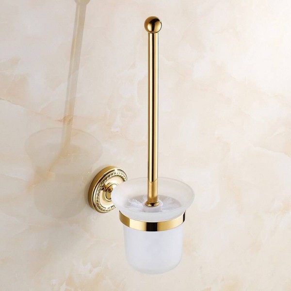 Luxury Antique Brass Bathroom Wall Mounted Toilet Brush Ceramic Cup Holder 048 