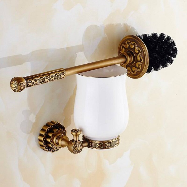 Toilet Brush Holders Solid Brass Wall Mounted Toilet Brushes Holder Set Ceramic Luxury Bathroom Accessories Toilet Clean FE-8610