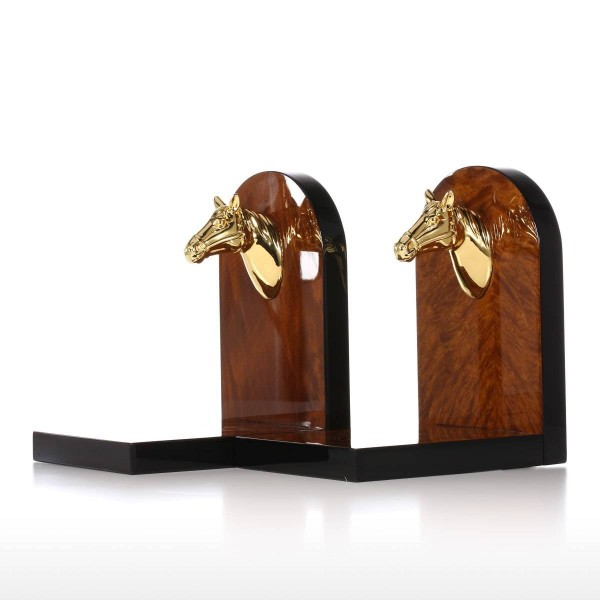  Bookends Decorated with Silvery Horse Head Art Bookend Wooden 1 Pair Study Room Ornament Office Decor Book Holder