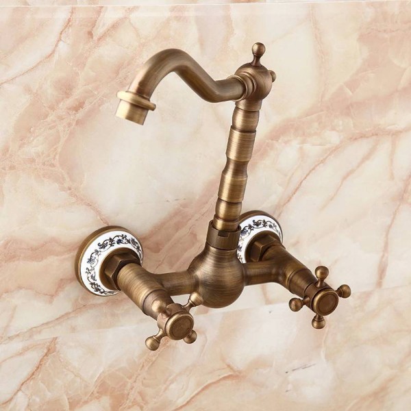 Wall Mounted Faucets Kitchen Swivel Faucet Bathroom Basin porcelain Brass Sink Crane Mixer Tap 9058AP
