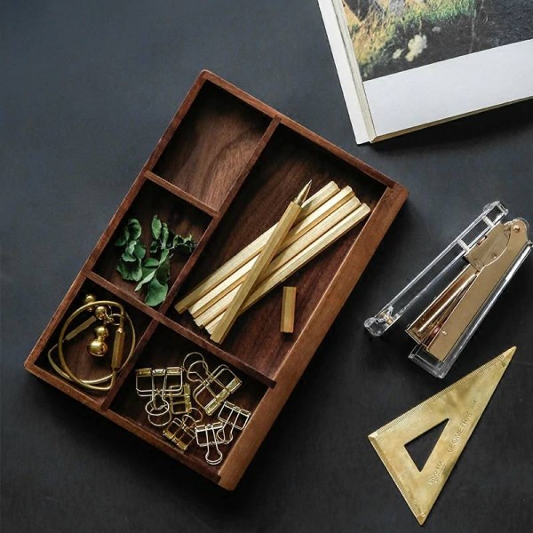 Walnut Partition Wood Storage Tray Nordic Modern Scandinavia Tool Food Jewelry Sundries Desktop Storage Box Home Organizer