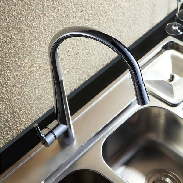WANFAN Modern Polished Chrome Brass Kitchen Sink Faucet Pull Out Single Handle Swivel Spout Vessel Sink Mixer Tap LK-9906