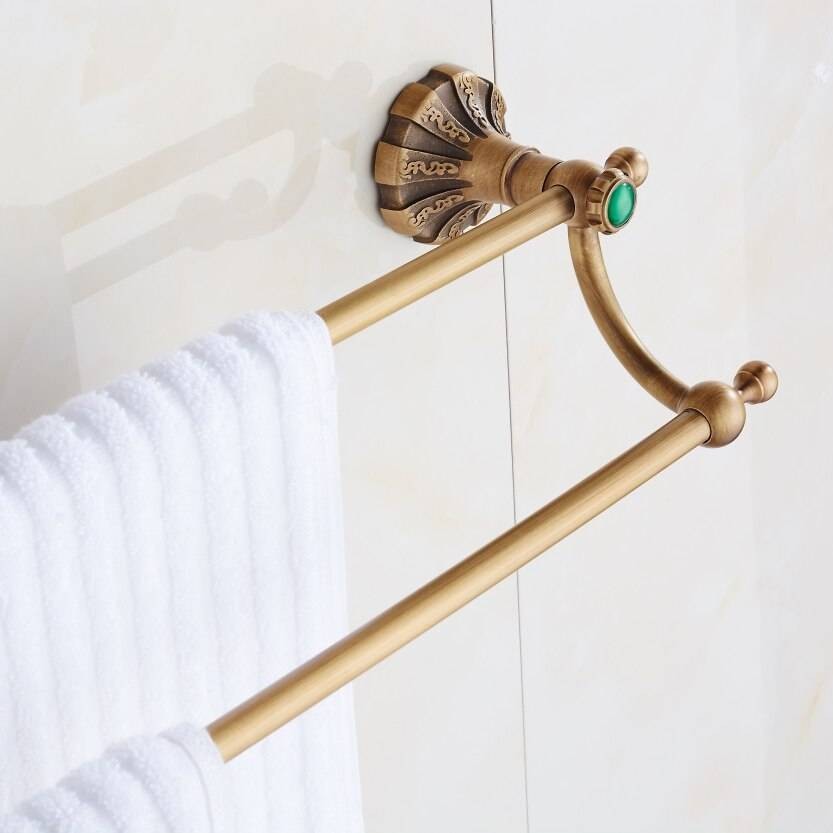 Luxury Antique Bronze Finish Toilet Brass Double Towel Bar Vintage ...