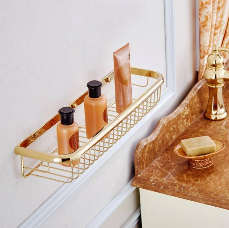 Luxury Bathroom Shelves 45cm Single Tier Solid Brass Shower Basket Bath ...