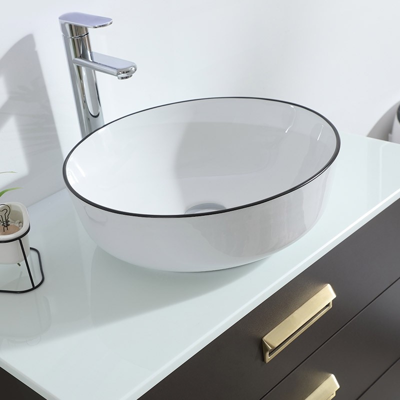 Luxury Modern 36" Single Vessel Sink Bathroom Vanity in Gold with ...