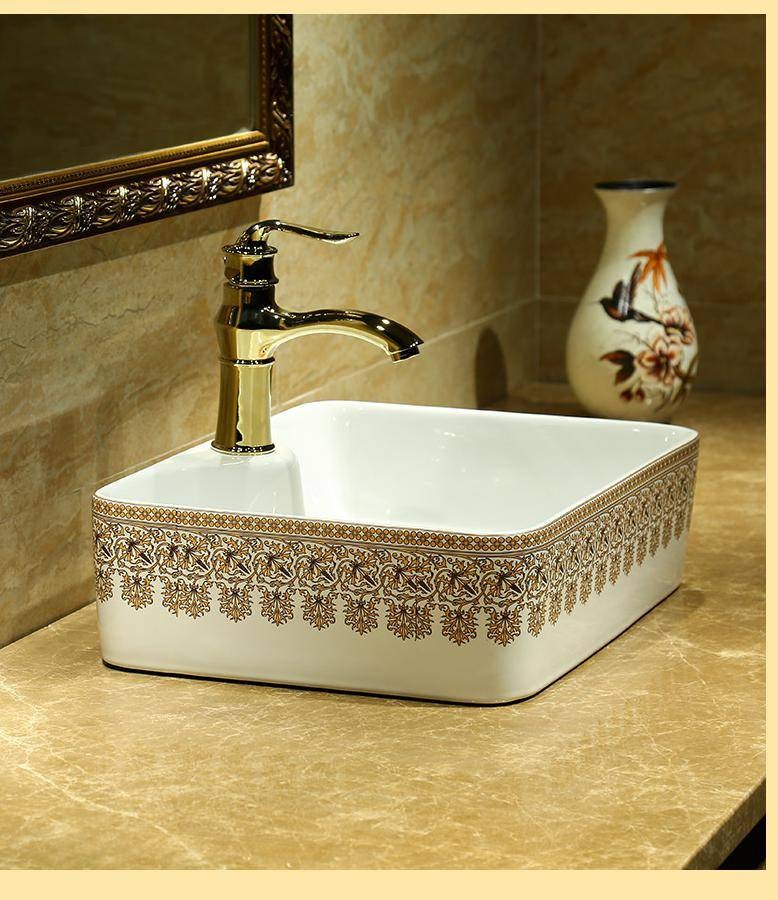 Luxury Rectangular Ceramic Painting Art Lavabo Bathroom Vessel Sinks ...