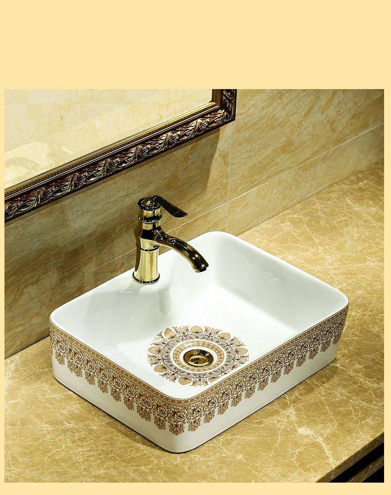 Luxury Rectangular Ceramic Painting Art Lavabo Bathroom Vessel Sinks ...