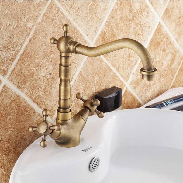 Yadianna European Antique Kitchen Washing Ceramic Faucet Bathroom Wash Basin Rotating Sink Sink Hot and Cold Retro Faucet Bronze Beautiful Practical 