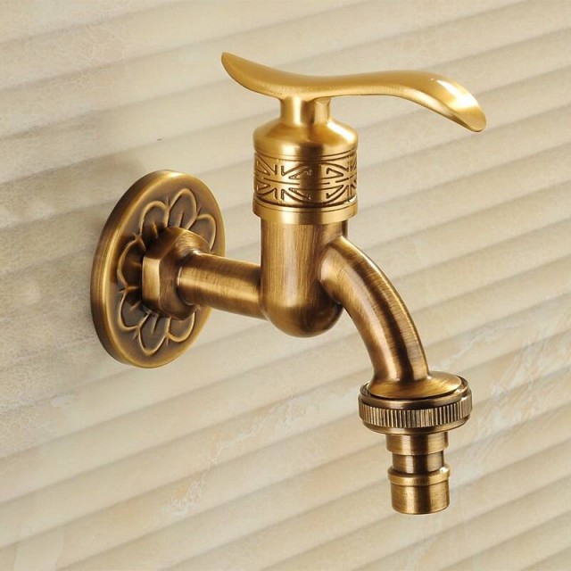 iBalody Thicken Fine Copper Antique Washing Machine Faucet European Lengthen Mop Pool Mixer Tap Single Cold Quick Opening Leak Proof Rust Prevention Water Valve Retro Dragon Water Nozzle