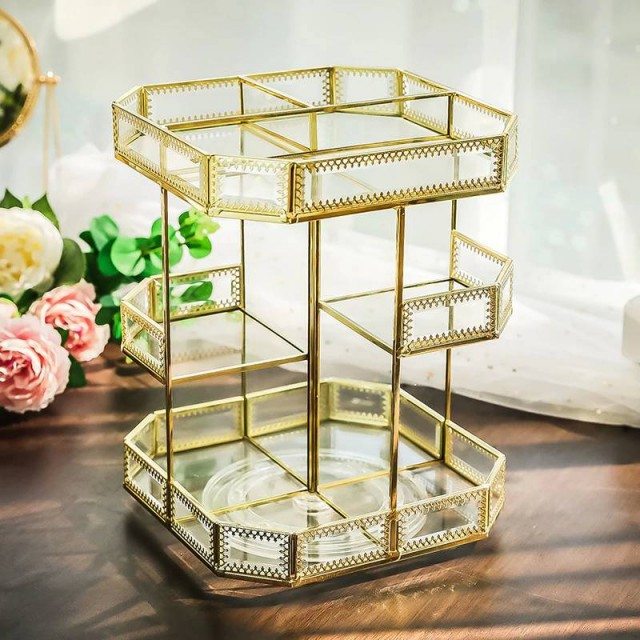 gold dressing table accessories Davos Champagne Gold Silver Leaf Bathroom Accessories – Hudson & Vine main image 1