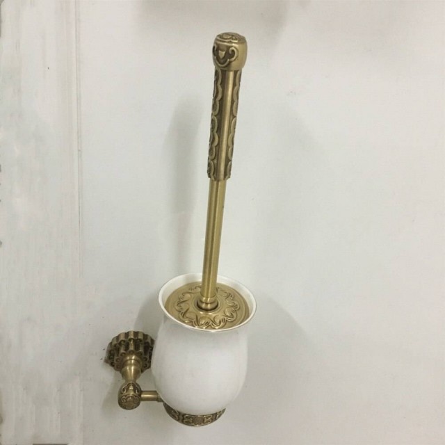 Ceramic Cup Wall Mount Kba490 Antique Brass Toilet Brush Set Holder Brush 