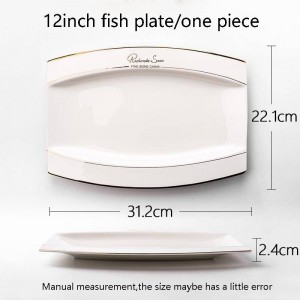 12 Inch Brief Gold Border Bone Rectangular Fish Plate Home Dinnerware Spaghetti Vegetables Dish Pastry Large Saucer Gifts
