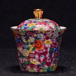 175ml Hand Painted Flower Pattern Gaiwan Office Vintage Drinkware Master Tea Bowl with Lid Kit Teapot Kettle Gifts