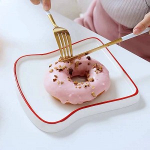 1pc Good Day Toast Shape Porcelain Plates Dishes Food Bread Dessert Tray for Breakfast Dinnerware Kitchen Accessories Tableware