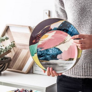 1PCS Dinnerware Watercolor Painting Gold Inlay Colorful Cloud 8 /10 inch Ceramic Plate Dinner Porcelain Cake Snack Dessert Plate