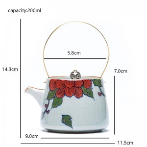 200ML Ceramic Vintage Red Flower Pattern Teapot with Gold Handle Hand Painted Kung Fu Tea Kettle Family Gifts