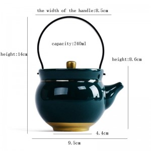 240ML Dark Green Ceramic Porcelain Teapot Gold Border Pu'er Pot Kung Fu Tea Set Handgrip Water Kettle No Boil