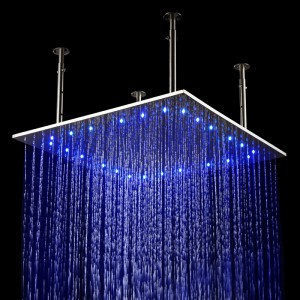 24" Modern LED Stainless Steel Ceiling Square Rain Shower Head Brushed Nickel