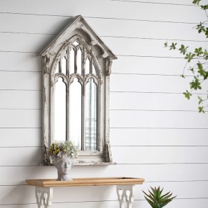 27" Farmhouse Style Vintage Wall Mounted French Distressed White Window Mirror Wood Accent Mirror