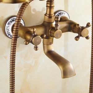 2 Way Wall Mounted Antique Brush Brass Bathtub Faucets Bathroom Basin Mixer Tap With Hand Shower Head Bath & Shower Faucet
