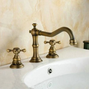 3Pcs Faucet Sets Antique Brass Double Handle Bathroom Bathtub Basin Sink Mixer Tap Faucets