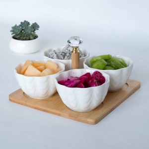 4pc/set with tray Fork Creative Ceramic Fruit Bowl Salad Bowl Partition Fruit Salad Snack Plate Dry Fruit Plate japanese dishes