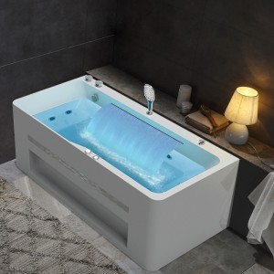 60" / 67" Modern Acrylic Corner Bathtub Rectangular Whirlpool Water Massage 3 Sided Apron Bathtub in White Chromatherapy LED