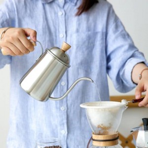 650ml Stainless Steel Coffee Pot Gooseneck Spout Pour Over Maker Wodden Handle Long Dripper Mouth Kettle Milk Moka Teapot