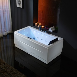 67" Modern Acrylic White Corner Air Whirlpool Jetted Bathtub Rectangular 3 Sided Apron Tub with Chromatherapy Left Drain