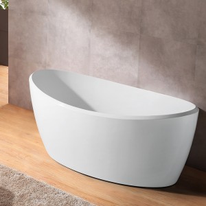 67" White Oval Freestanding Soaking Bathtub High Gloss Acrylic Reversible Drain & Overflow Chrome