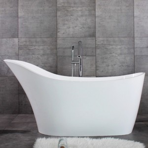 68" Freestanding Solid Surface Stone Resin Slipper Bathtub with Drain and Overflow in Glossy/Matte White