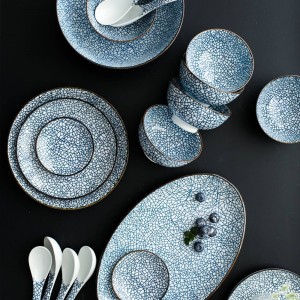 6 Person Porcelain Dinner Plate Set 22 heads Japanese Design Ceramic Dinnerware Set