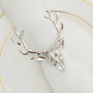 6pcs Gold silver deer head napkin buckle Christmas deer napkin ring Hotel decorative mouth cloth buckle metal napkin ring