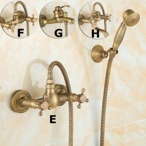 Antique Brushed Brass Bath Faucets Wall Mounted Bathroom Basin Mixer Tap Crane With Hand Shower Head Bath & Shower Faucet